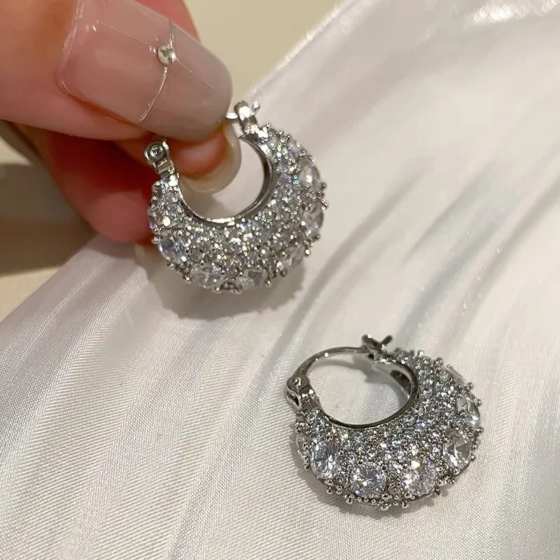 Simulated Moissanite Huggie Hoop Earrings for Women 2025 Trending Silver 925 Fine Jewelry 4.0mm Full Moissanite Diamond Earrings