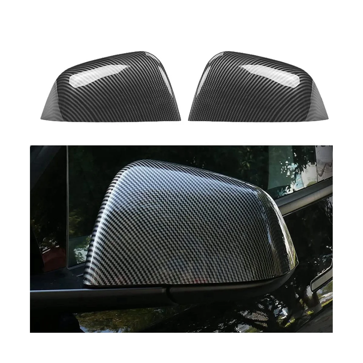 

Side Rearview Mirror Cover Trim for 2021 2022 Tesla Model Y Exterior Accessories, ABS Gloss Carbon Fiber