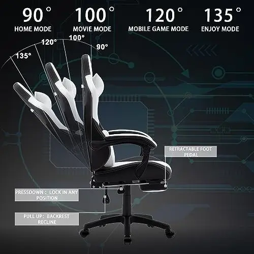 Gaming, Office Chair High Back Computer Leather Desk Chair Racing Executive Ergonomic Adjustable Chair with Headrest