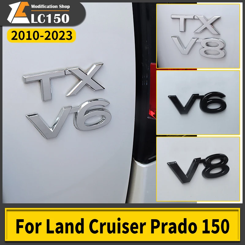 For Toyota LAND CRUISER 200 Prado 120 150 Car Logo Displacement V8/TX/TXL/5.7/V6/Black Letter Sticker Car Decoration Accessories