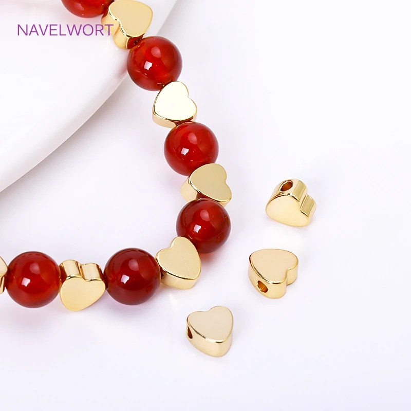 18K Gold Plated Heart Spacer Beads For Jewelry Making,Beading Jewelry Fittings,Brass Loose Beads DIY Jewelry Supplies Wholesale