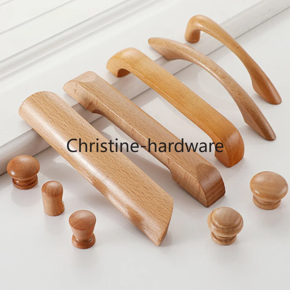 1pcs Cabinet Solid Wood Handles Nordic Beech Wardrobe Knobs Kitchen Cupboard Handle Drawer Dresser Door Pulls Furniture Hardware