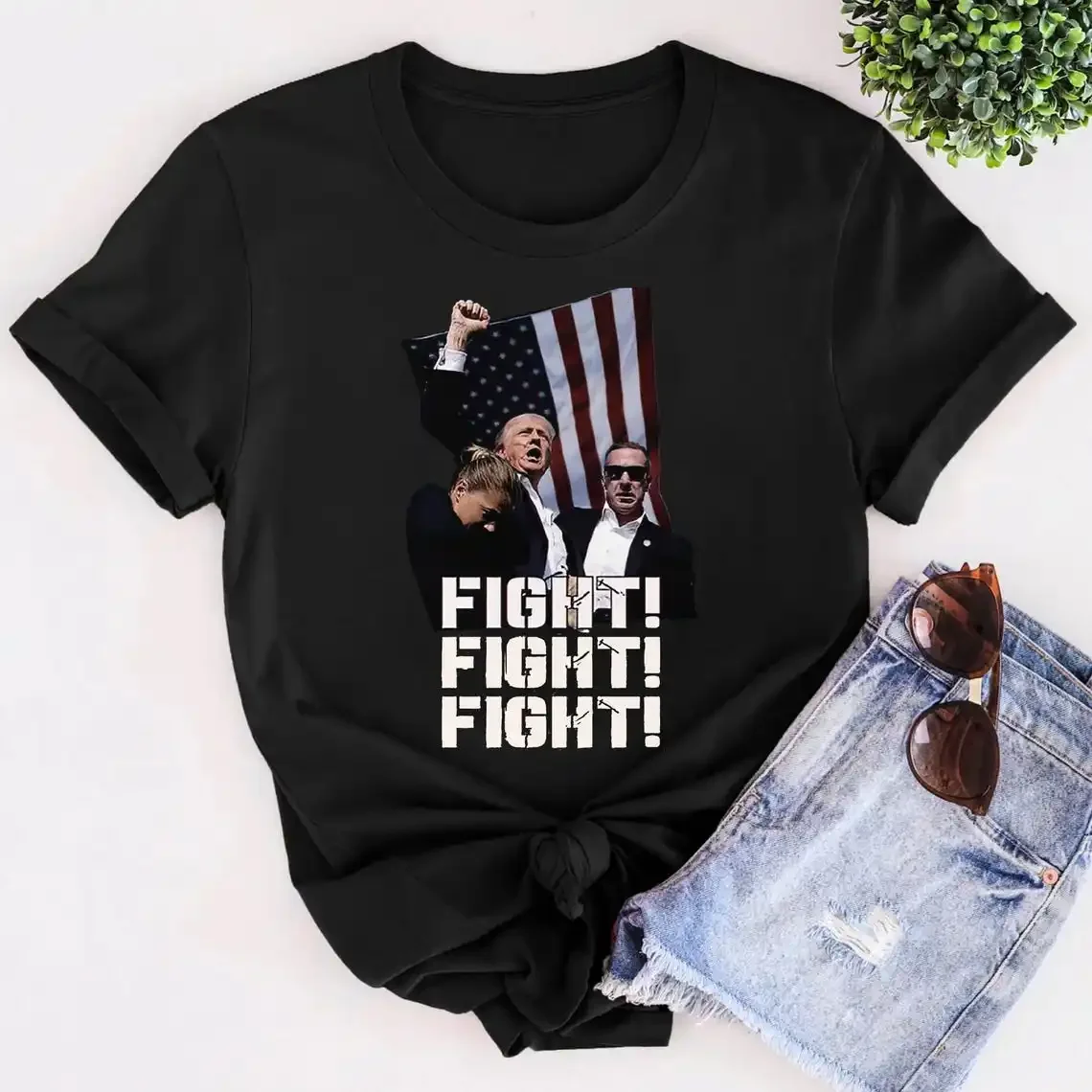 Fight ! - Trump Get Shot Election 2024 Political T-Shirt 100% Cotton O-Neck Summer Short Sleeve Casual Mens T-shirt Size S-3XL