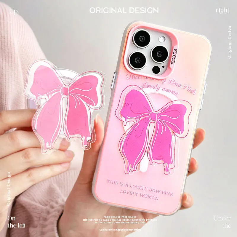 For Magnetic Wireless Charge Case For iPhone 11 12 13 14 15 16 Pro Max Plus 7 8 Shockproof TPU Cover With Bow Holder