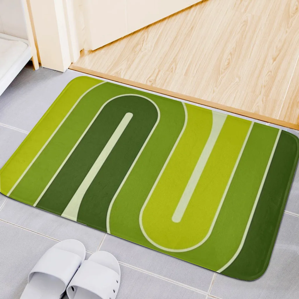 

Retro Double Arch Design Green A Bath Mat Set Modern Art Textured Pattern Home Carpet Bathroom Decor Floor Rugs Toilet