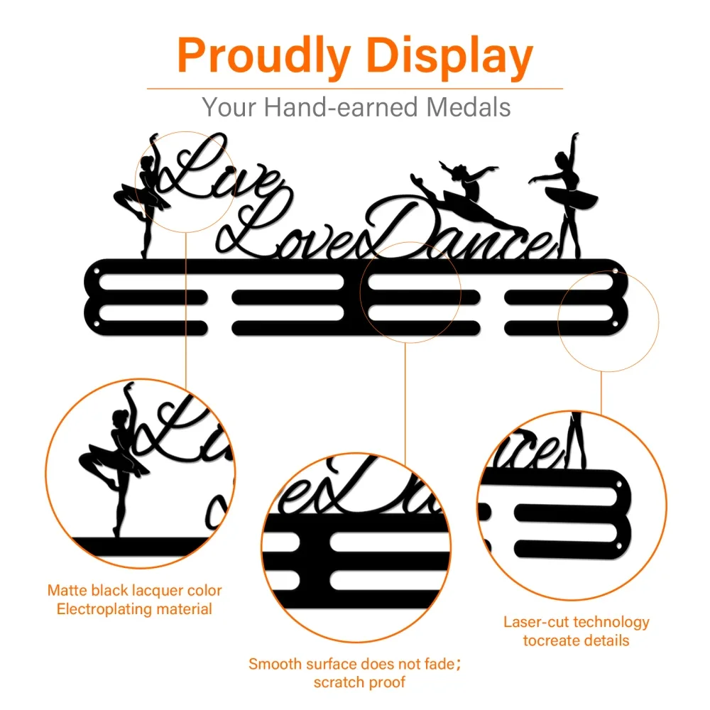 Dans Medaille Houder Display Hanger Rack Zwart Ijzeren Muur Mounted Haken Voor Meisje Dansen Atletische Concurrentie Medailles Muur Opknoping