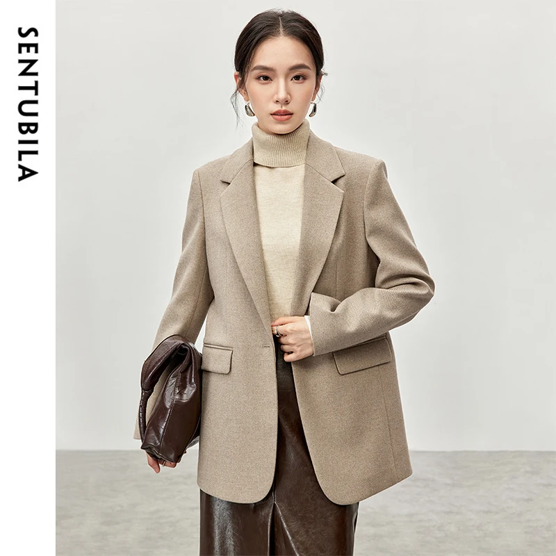 SENTUBILA Fall Winter Formal Wool Women Blazers Notched Collar Single Button Office Lady Work Business Outerwears 2024 144X57345