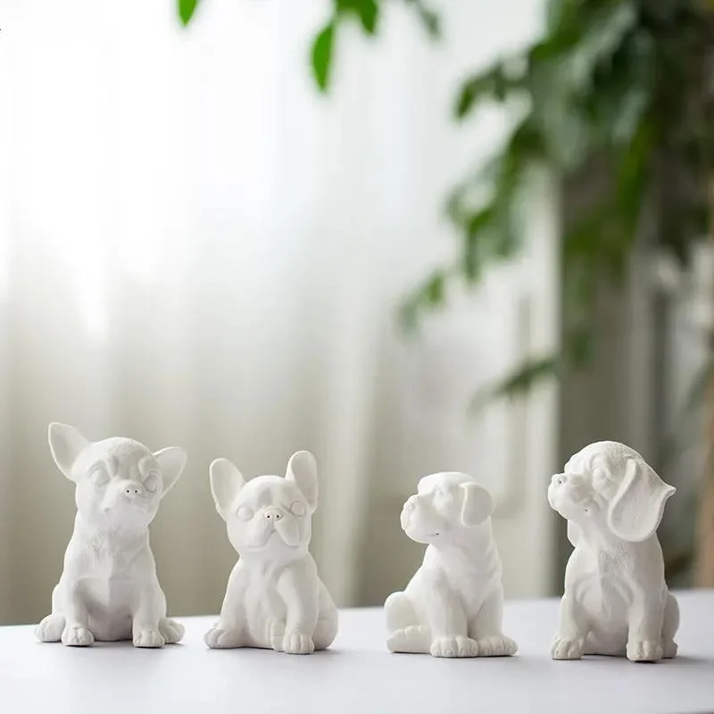 New Lovely Puppy Ceramic Sculpture French Bulldog Ornaments Crafts White Dog Miniature Figurines Desk
