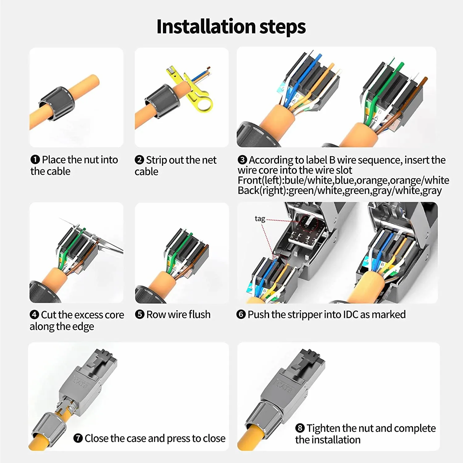 ZoeRax Cat8 Cat7 Cat6a Connectors RJ45 Tool Free Industrial Ethernet Easy Jack Shielded RJ45 Modular Termination Plug