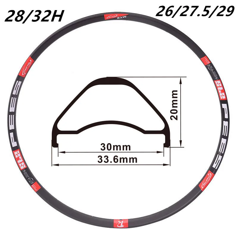 MTB Mountain bike rim 26/27.5/29 inchs Aluminum alloy double-layer rim disc brake rim wide 33.6mm 28/32 hole tubeless rim 490g