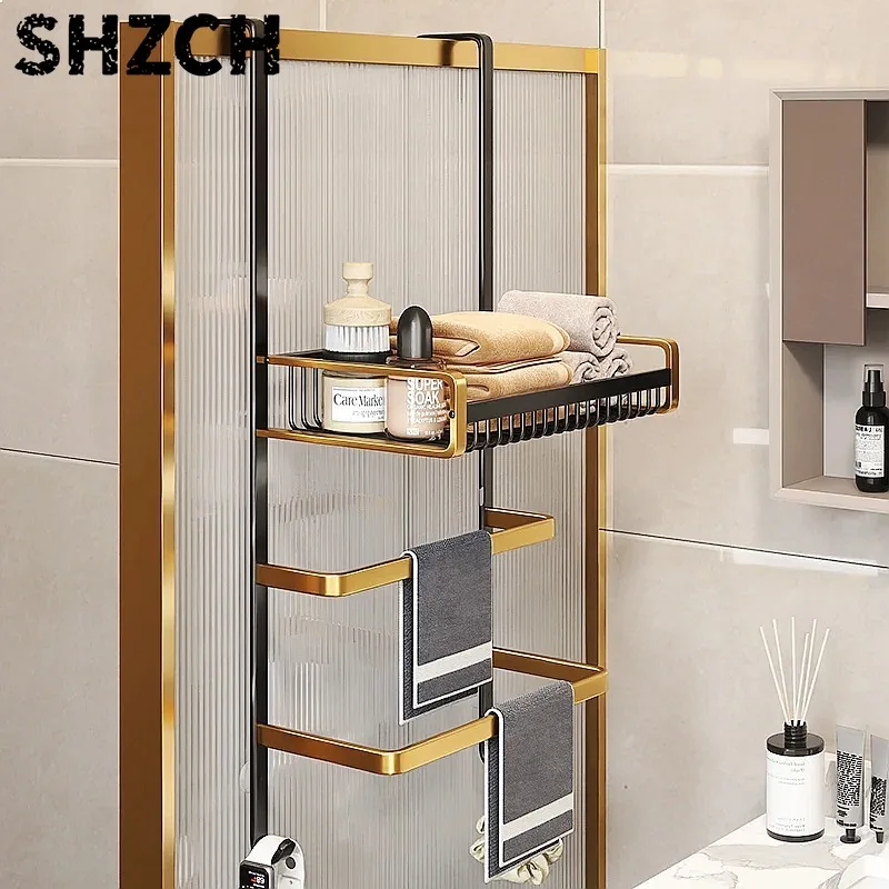 High End Space Aluminum Towel Rack Modern Simple Waterproof Rust Proof No Drill Towel Storage