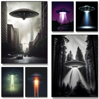 UFO Glow Strangely in the Dark Series TV Movie Poster Alien Spacecraft Captures People Research Pictures Wall Canvas Art Decor