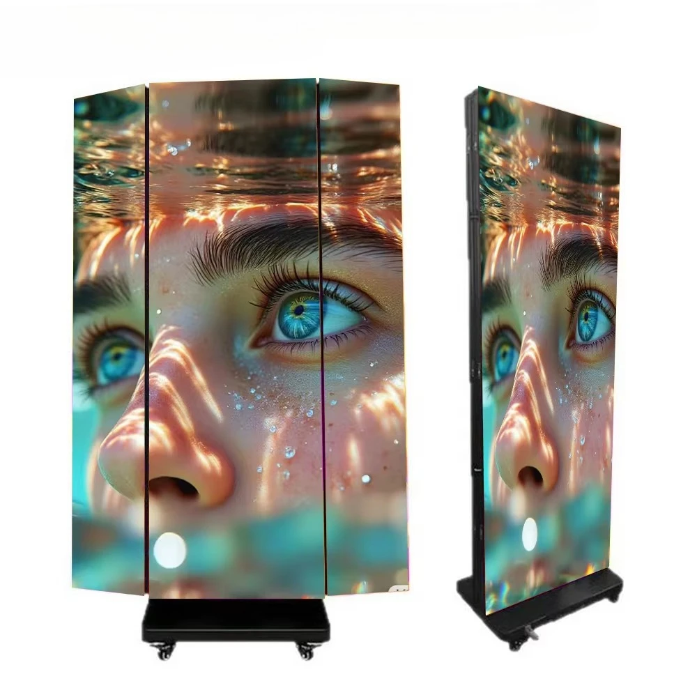 Indoor And Outdoor Movable Double-sided Or Three-fold LED Poster DisplayLED Advertising Digital Poster Full-color Display Screen