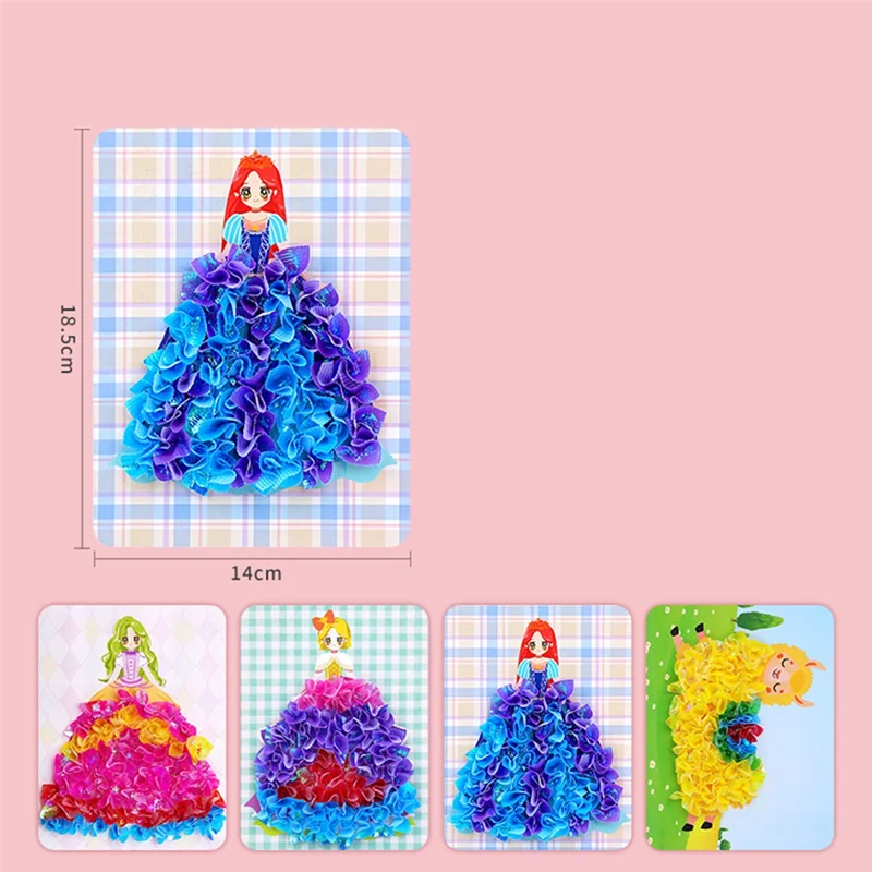 AA01-Poke مجموعة للأطفال الفتيات 4 قطعة لغز ثقب اللوحة بطاقات لوحات DIY بها بنفسك فستان الأميرة النسيج بدس الفن الحرفية