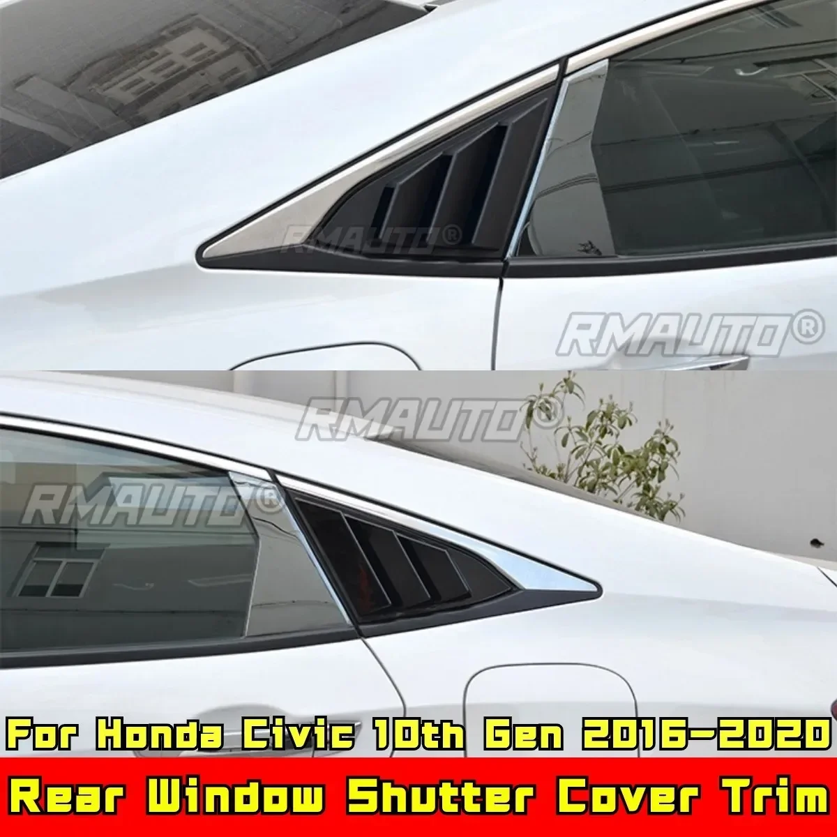 

For Honda Civic 10th Gen 2016-2020 Body Kit Rear Quarter Panel Window Glossy Black Window Louver Side Vent Trim Car Accessories