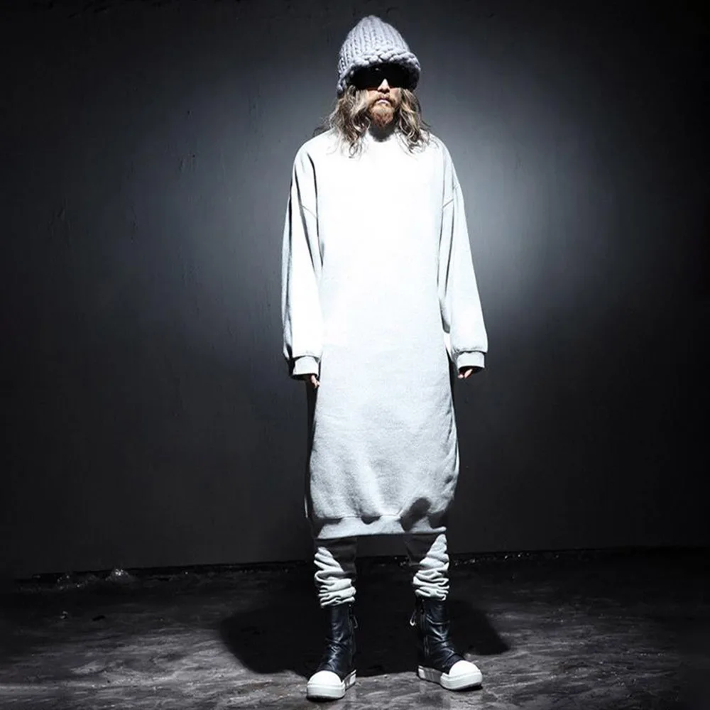 XS-5XL Winter Men’s Solid-Color Longline T-Shirt American Vintage Fashion Trend High Street Casual Loose Simple Men’s Tops