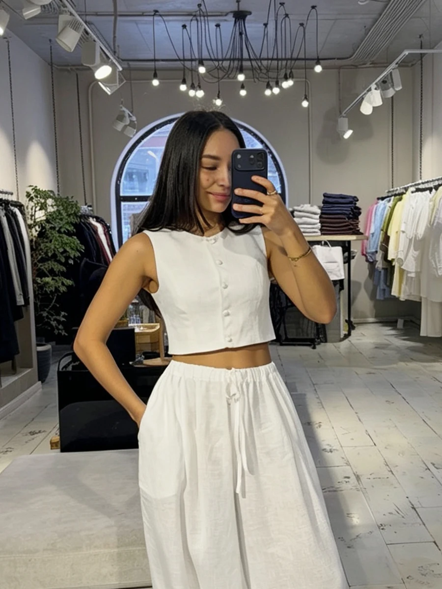 Wolfeel 2026 Women's Two-piece Sleeveless Front Crop Top and Balloon Pants Casual Loose Suit Suitable for Daily Wear in Summer