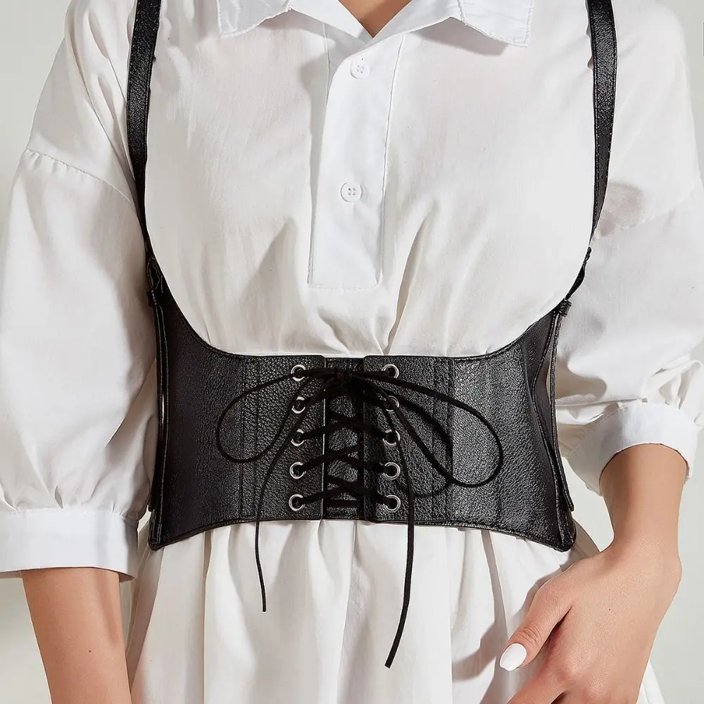 

Gothic PU Leather Suspenders Elastic Cummerbunds Dress Girdle Adjustable Wide Belt Black High Waist Waist Corset Outfits