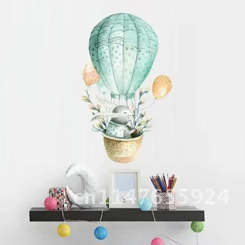 

Rabbit Green Watercolor Hot Air Balloon Wall Stickers for Kids Room Bedroom Home Decor Wall Decals Baby Nursery Home Decoration