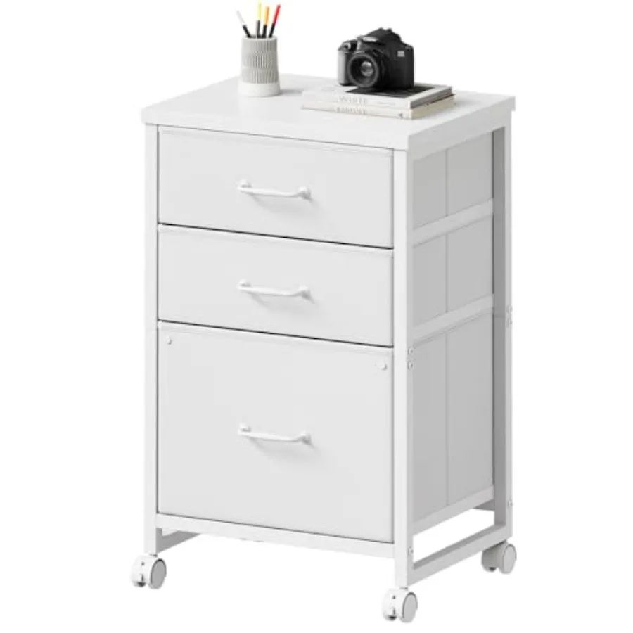 

3 Drawer Mobile File Cabinet with Wheels Fabric Vertical Filing Cabinet fits A4 or Letter Size for Home Office
