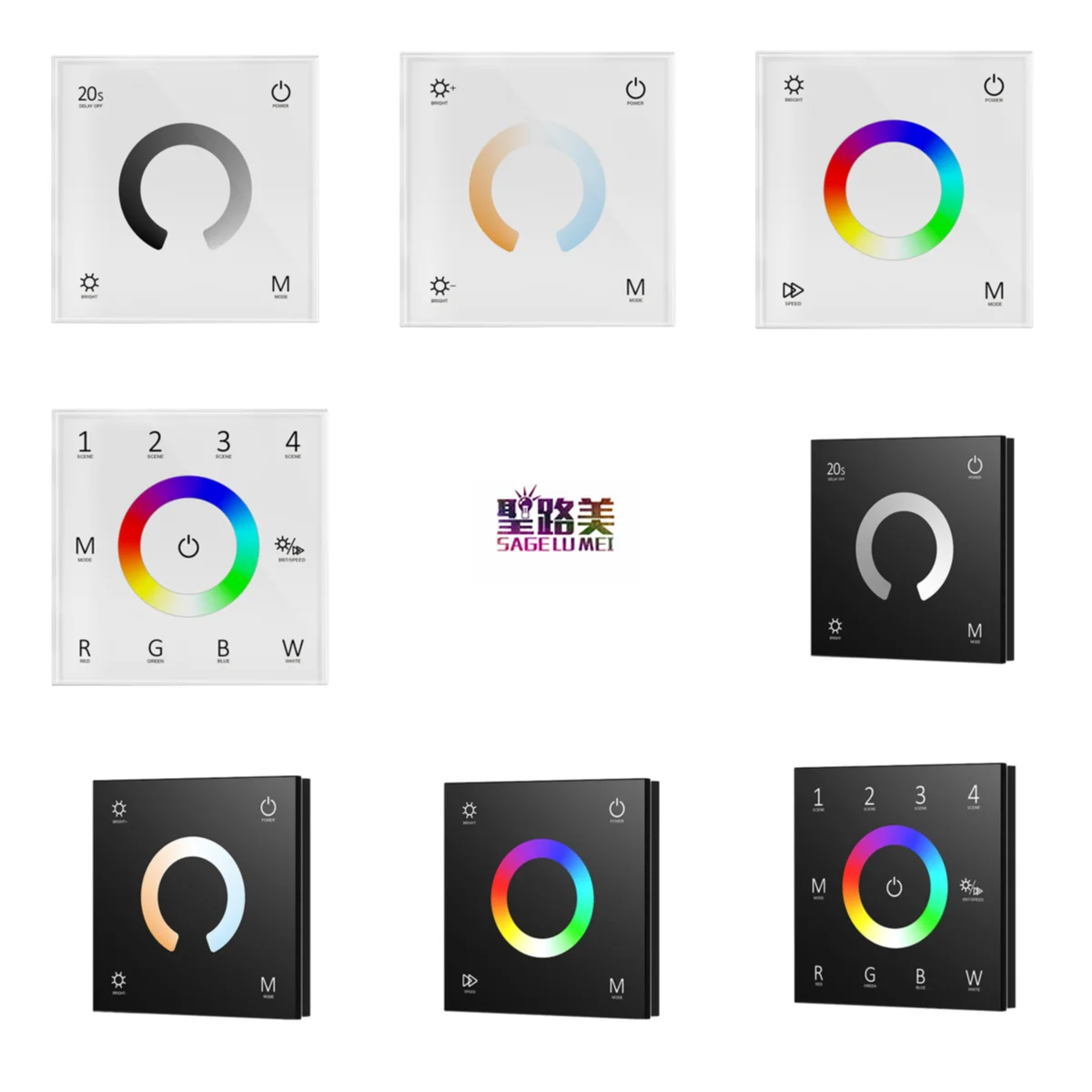 

T1 T2 T3 T4 12V-24VDC CV Dimming/Color Temperature/RGB/RGBW Touch Panel Controller Wall Mounted Glass Color Wheel PWM Dimmer