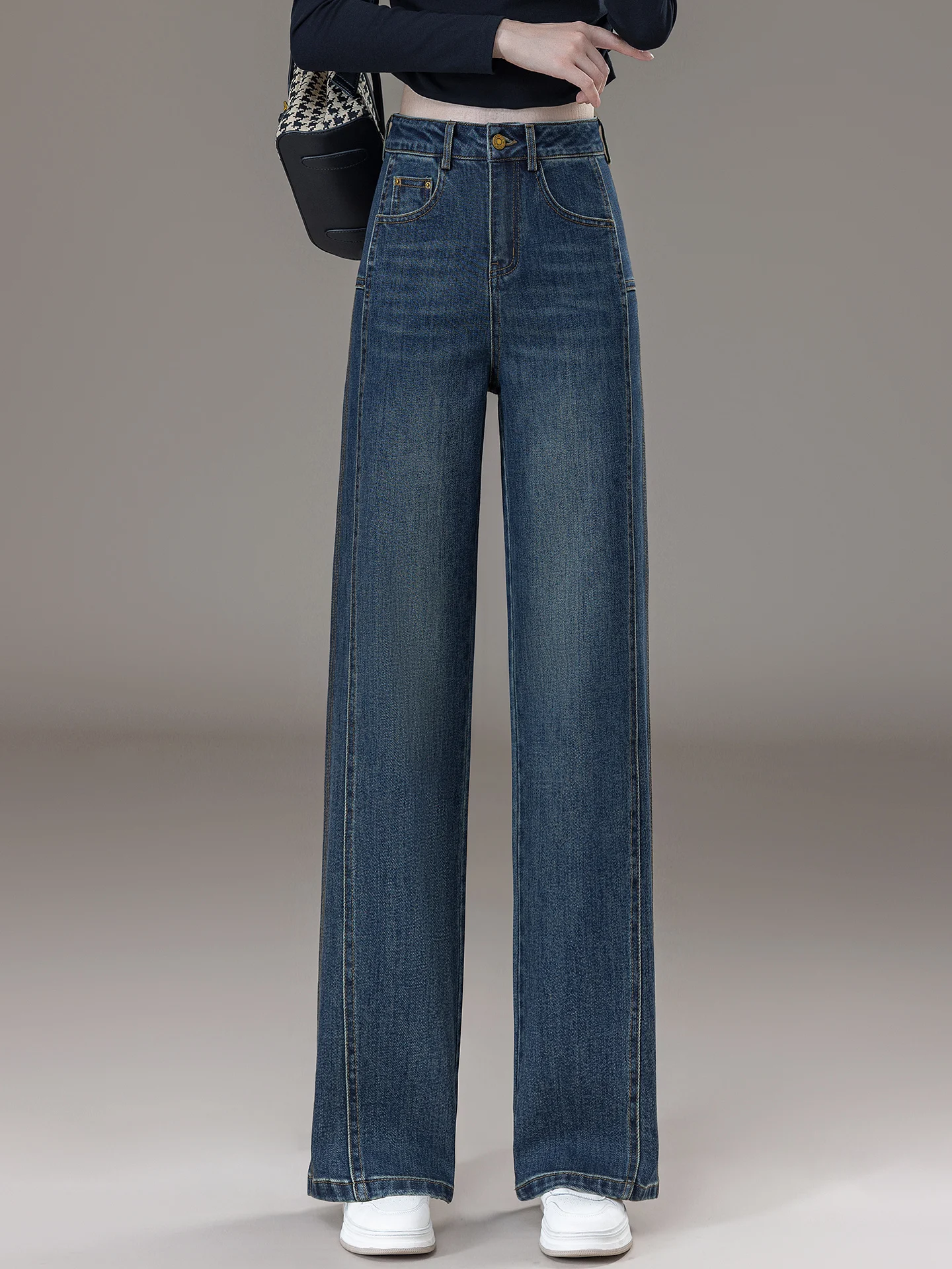 

High Waist Straight Leg Jeans Women's Spring Autumn Loose Slimming Retro Narrow Version Wide Leg Pants Casual Commute Style