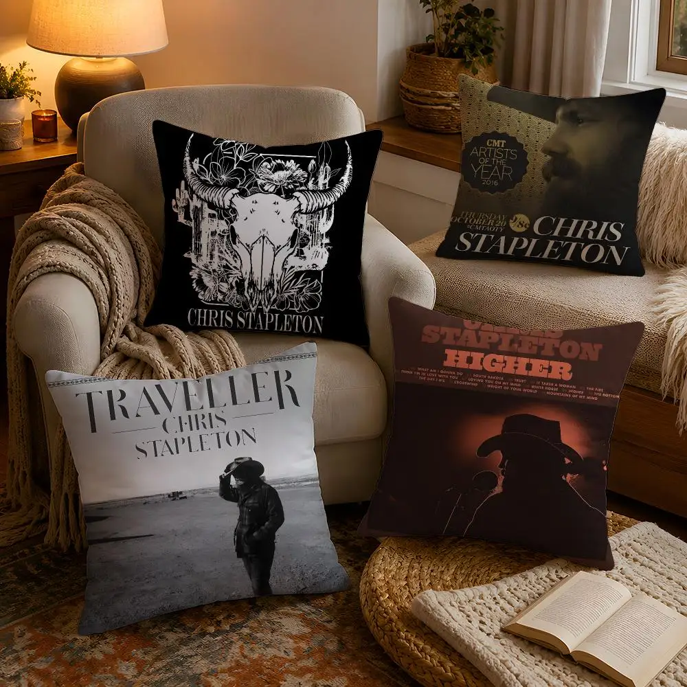 C-Chris Stapleton Music Album Cushion Cover 1pc Square Plush Pillow Cover Soft Fuzzy Removable Washable Bed Bedroom Decor