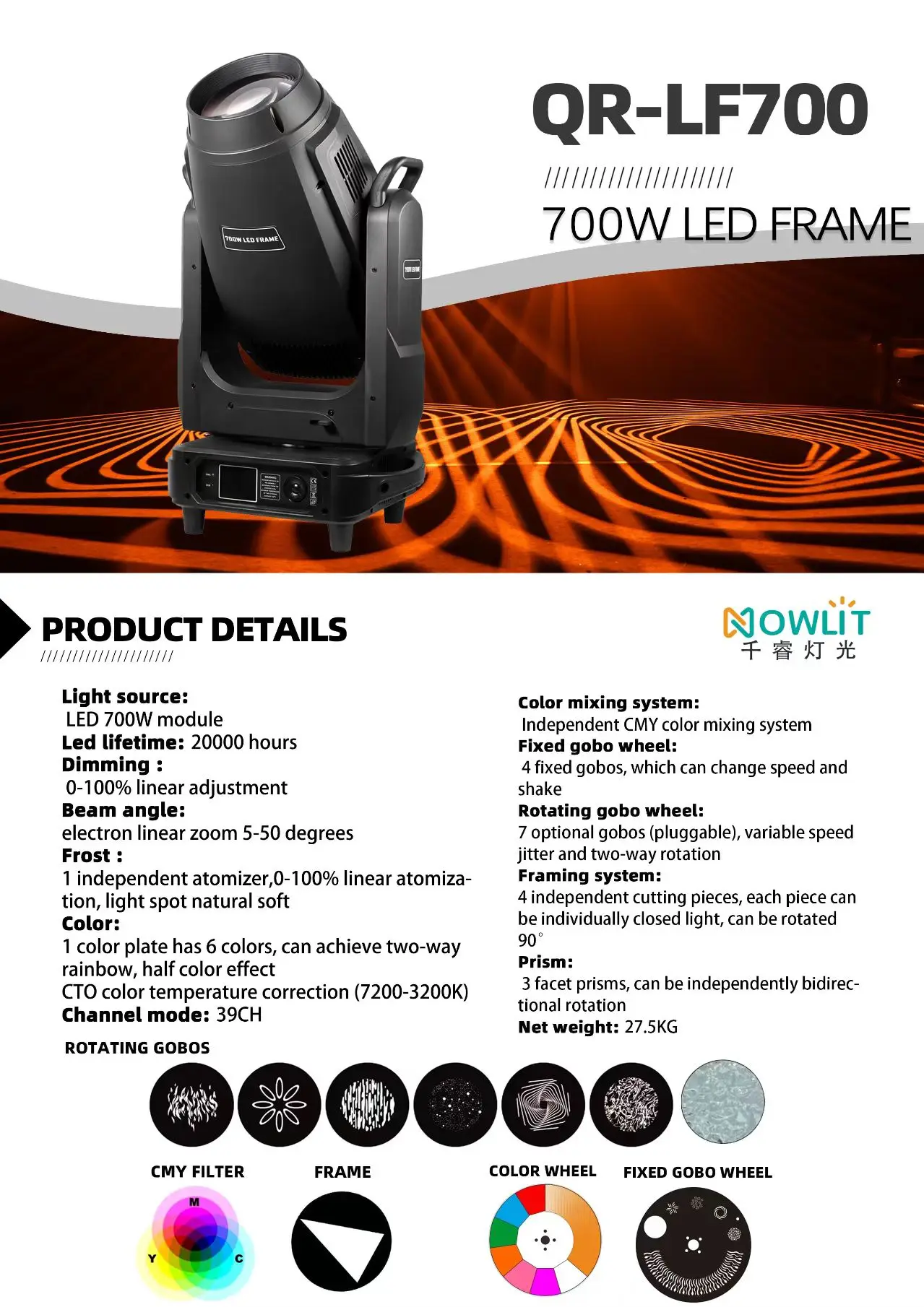 Professional Stage Light Factory 700W LED 4in1 Cutting Moving Head Light For Concerting Theater Wedding Party