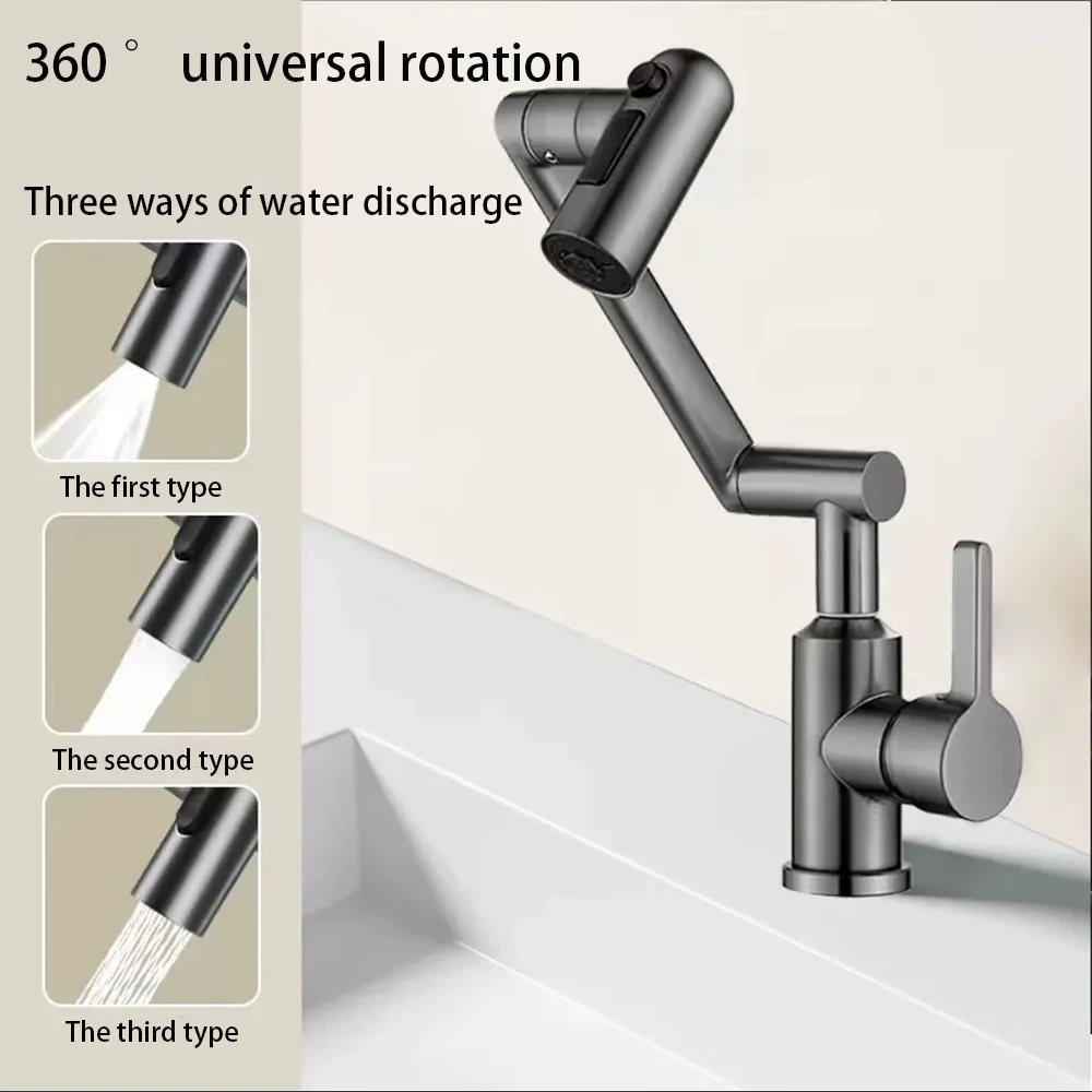 Bathroom Kitchen Universal Faucet Mechanical Arm Splashproof Faucet Bathroom Countertop Basin Hot and Cold Tap Faucet Accessorie