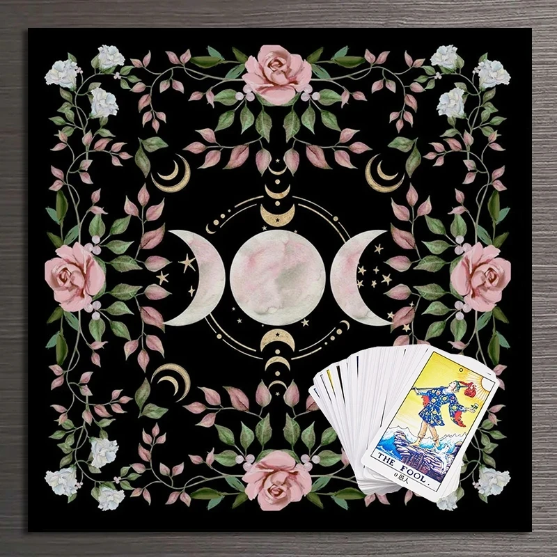 Triple Moon Altar Cloth, Wiccan Table Mat for Tarot, Suitable for Witchcraft, Meditation & Tarot Readings