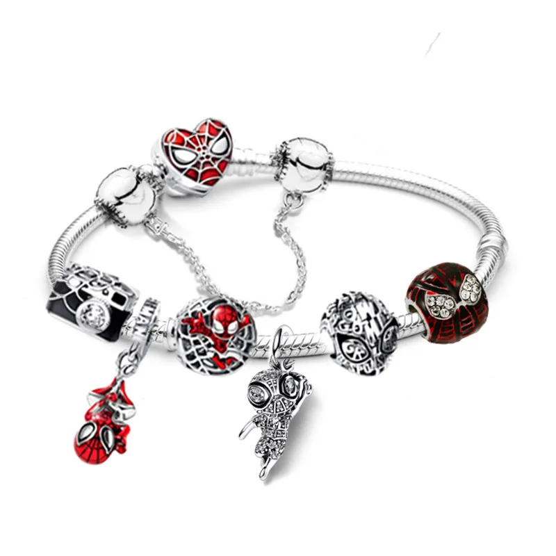 

Disney Red Enamel Spider-Man Bracelet Women DIY Jewelry For Men Marvel Superhero Dangle Peter Parker Charms Bangles Camera Beads