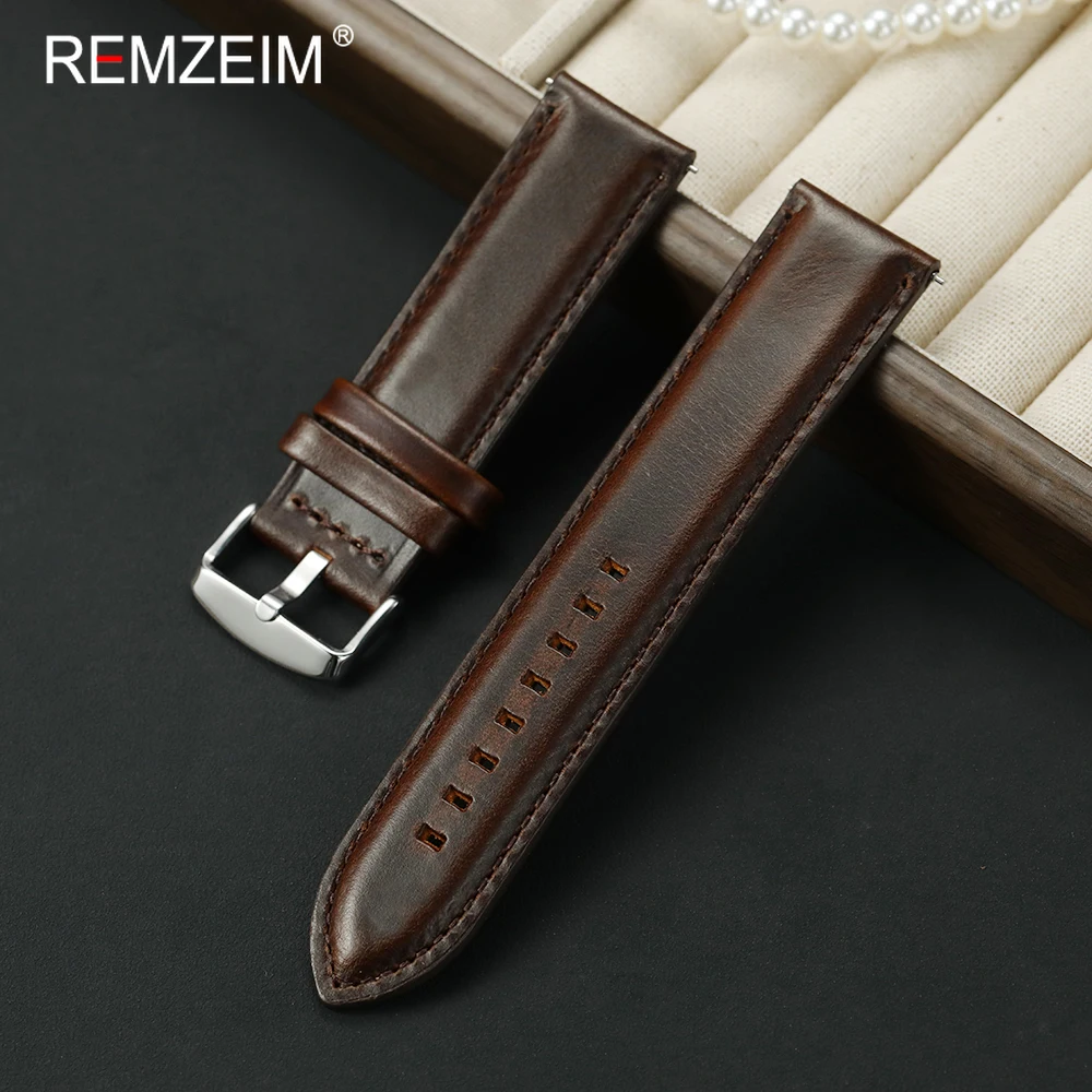 Durable Men Genuine Leather Watch Strap 20 22 mm Quick Release Spring Bar Watchband Comfortable Classic Male Bracelet