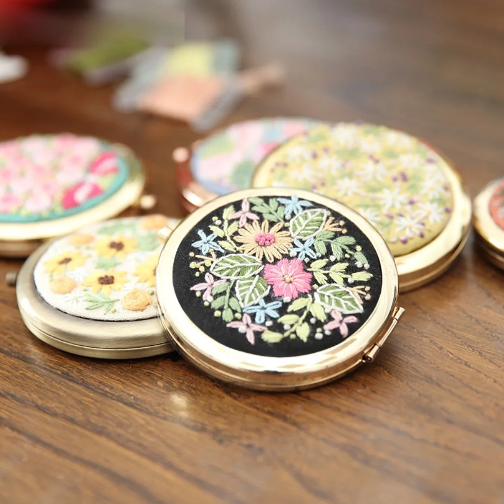 Mini DIY Makeup Mirror New Round Foldable Embroidered Makeup Mirror Double-Sided Mirror Handcraft Needlework Cross Stitch Kit