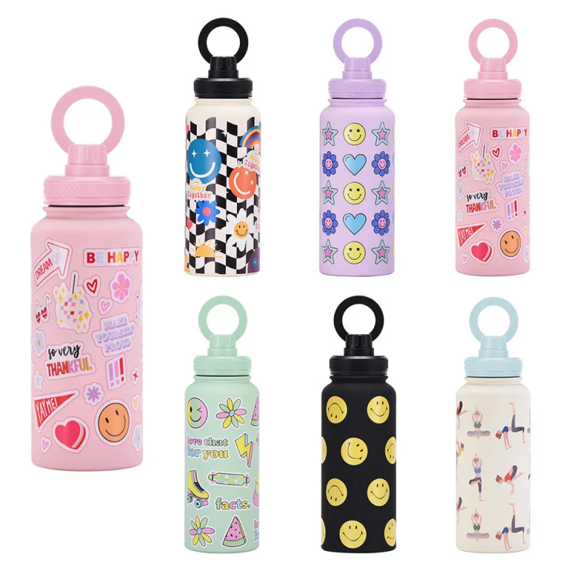 Custom 1000mL thermos water bottle with magnetic phone holder Gym yoga Personalized Name