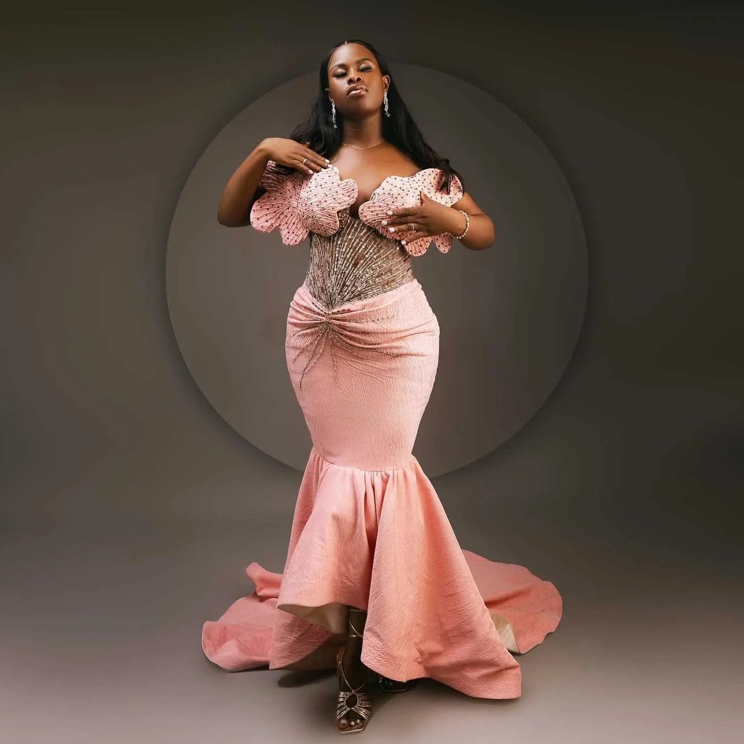 Aso Ebi Pink Black Women Formal Dress Mermaid Prom Dresses High Low Beaded Flower Wedding Party Gown African Birthday Dress