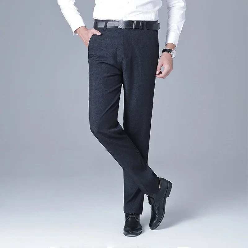 

Casual Korean Spring Versatile Middle Aged Men's Straight Suit Pants Solid Color Button Zipper Pockets Fashion Simple Trousers