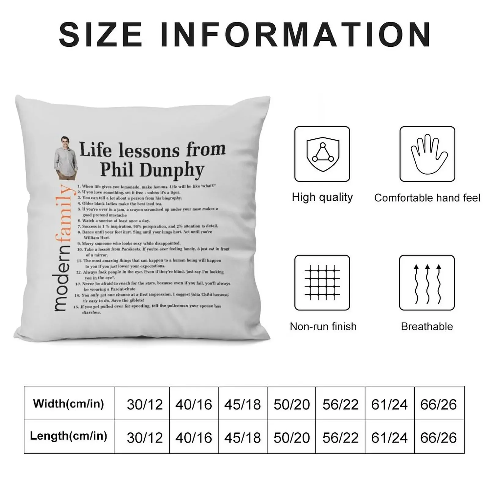 Life Lessons From Phil Dunphy Modern Family Films Sitcom Movie Cameron Tucker Alex Dunphy Gift Graph Throw Pillow