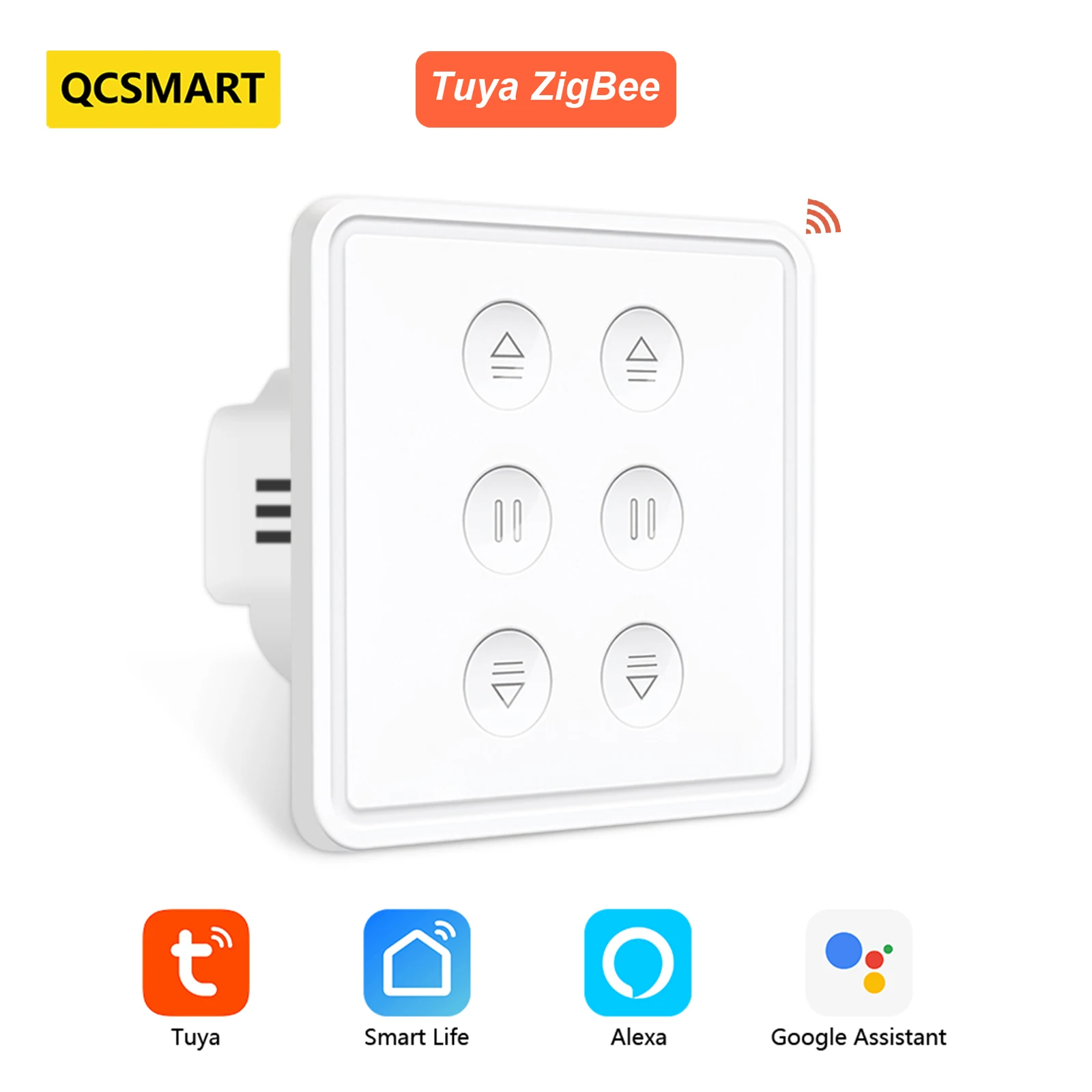 

QCSMART Tuya Smart Life EU ZigBee Double Curtain Switch Remote Control Blinds Roller Shutter Percentage Timer Google Home Alexa