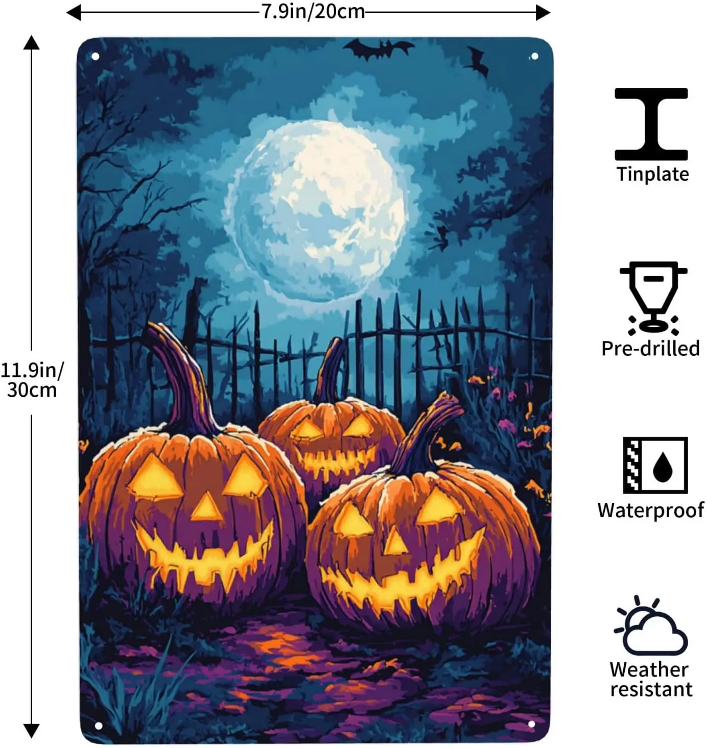 1PC Cafemira Halloween Pumpkin Metal Tin Sign 8x12 Inch, Wall Art Decor for Bar Cafe Party Living Room, Easy Hang Home Gift