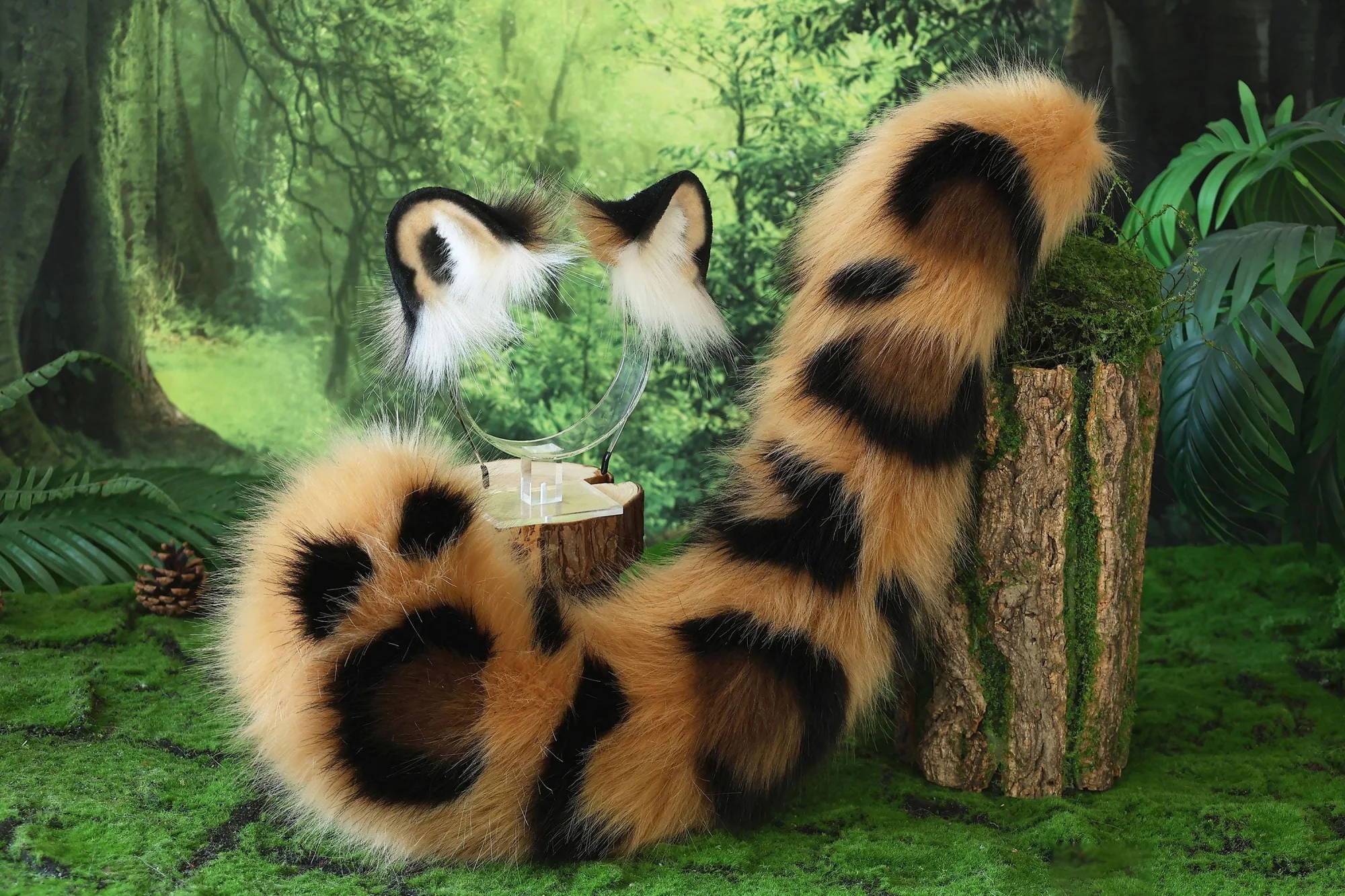 Faux fur leopard tail and ear set, dog tail, cat ear and tail set, wolf ear and tail set, anime character cosplay 2