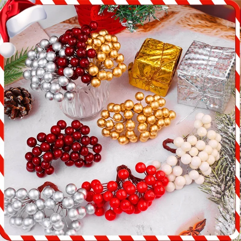 Mini Artificial Berries Red Fake Berry Multicolor Cherry Stamen for Wedding Party Christmas New Year Ornaments Gift Box Decors