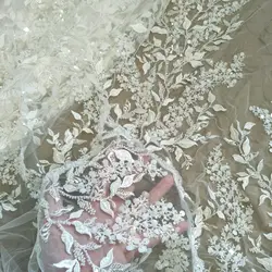beaded lace fabric ivory color bridal lace fabric 130cm width wedding dress lace fabric