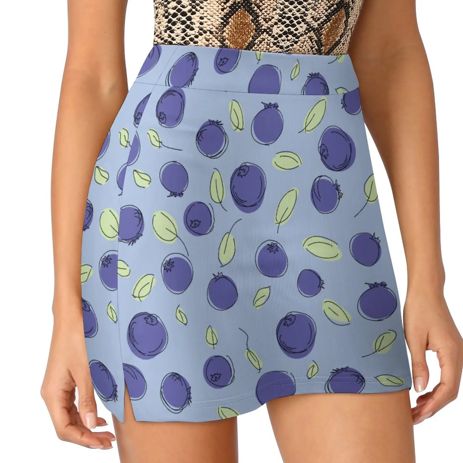 Blueberries and leaves on blue background Light proof trouser skirt elegant party dresses for women 2023 Skirt for girls