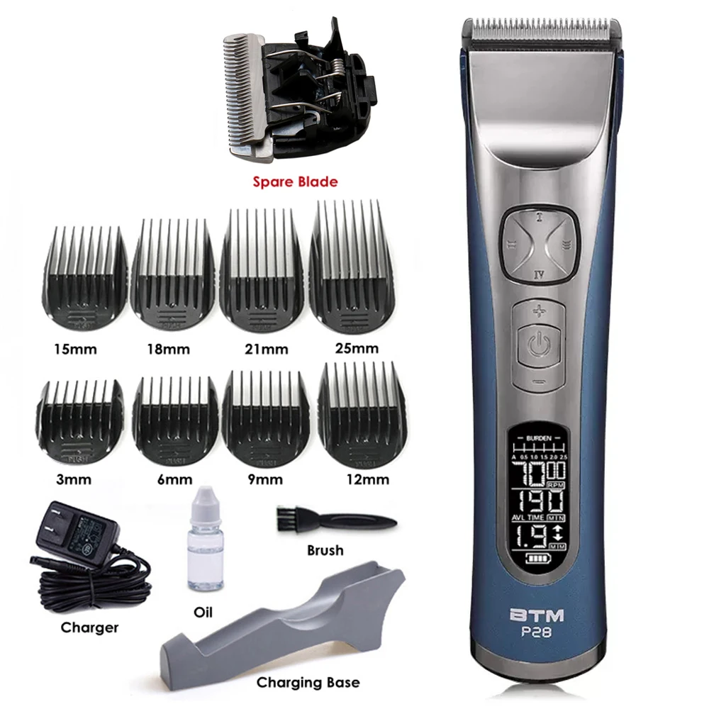 BTM P28 Top Hair Clipper 5-Speeds Adjustment Professional Hair Cutting Machine Fot Barber Salon LCD Hair Trimmer Nozzles 3-25mm