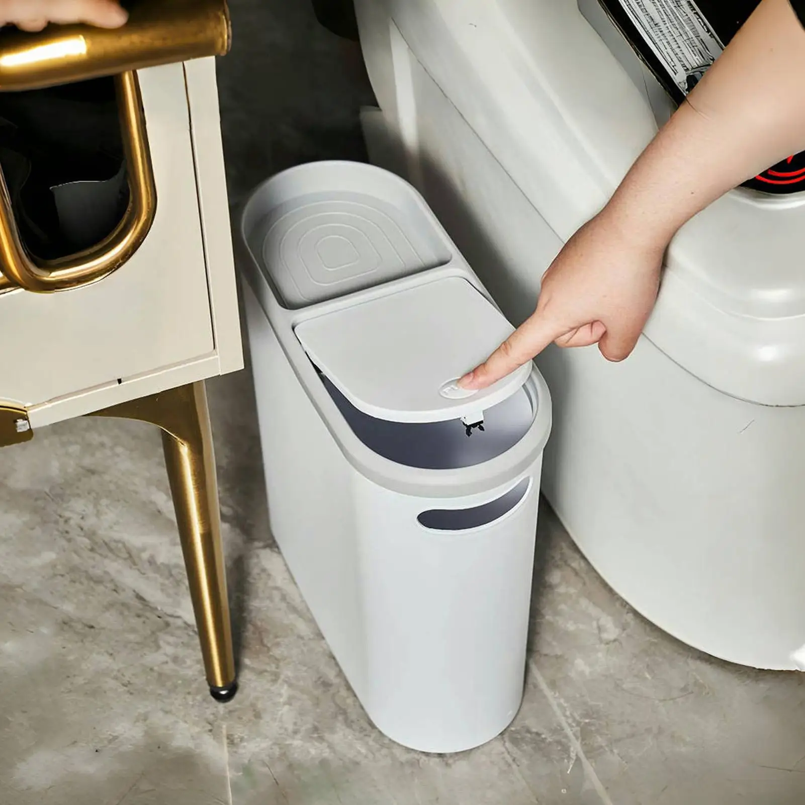 Narrow Trash Can Leakproof Waste Container Kitchen Compost Trash Can for Apartment RV Office Dormitory Boat Bathroom Bedroom