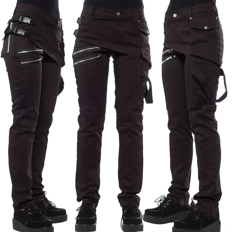 2024 Steampunk Rivet Lace-up Pencil Pants Skinny Trousers Women Retro Pu Pants Leather Pants Streetwear Autumn Casual Trousers