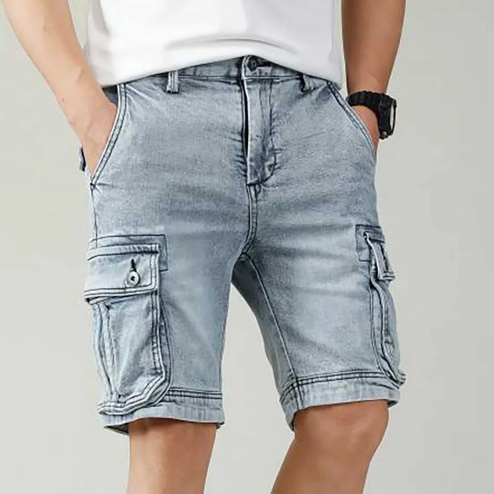 New Fashion Jeans Shorts MeN Casual Denim Cargo Shorts Loose Baggy Streetwear Pockets Boardshorts Clothing