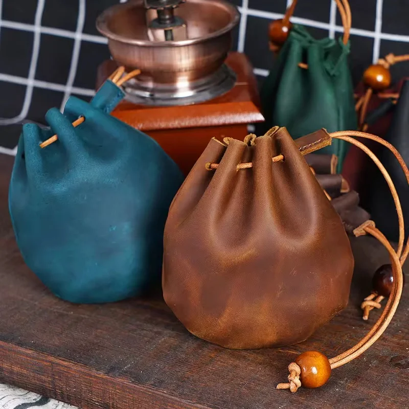 

Portable Genuine Leather Drawstring Coin Purse Vintage Small Money Pocket Storage Pouch Cigarette Bag and Pipe Accessories