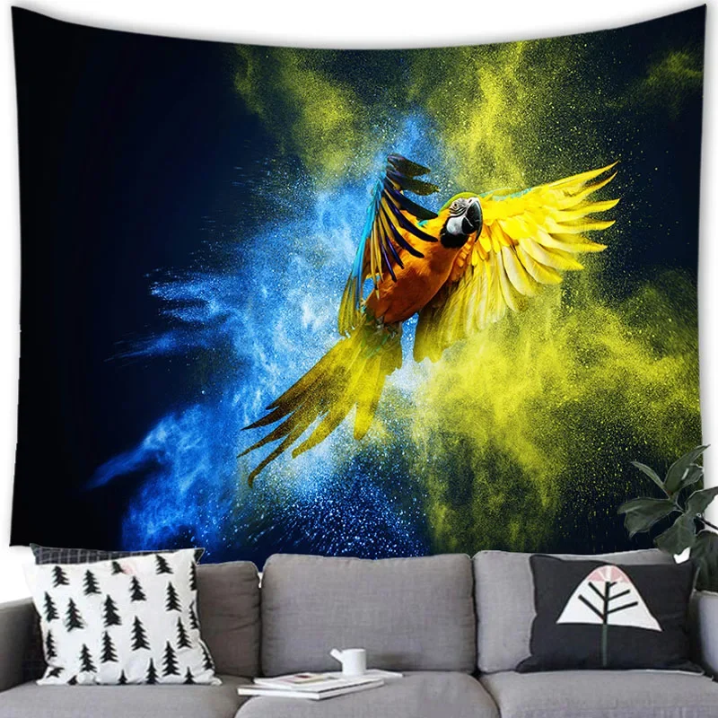 Parrot Tapestry Wall Hanging Blue and Yellow Creative Design Parrot Decoration Wall Hanging Parrot Home Dormitory Living Room