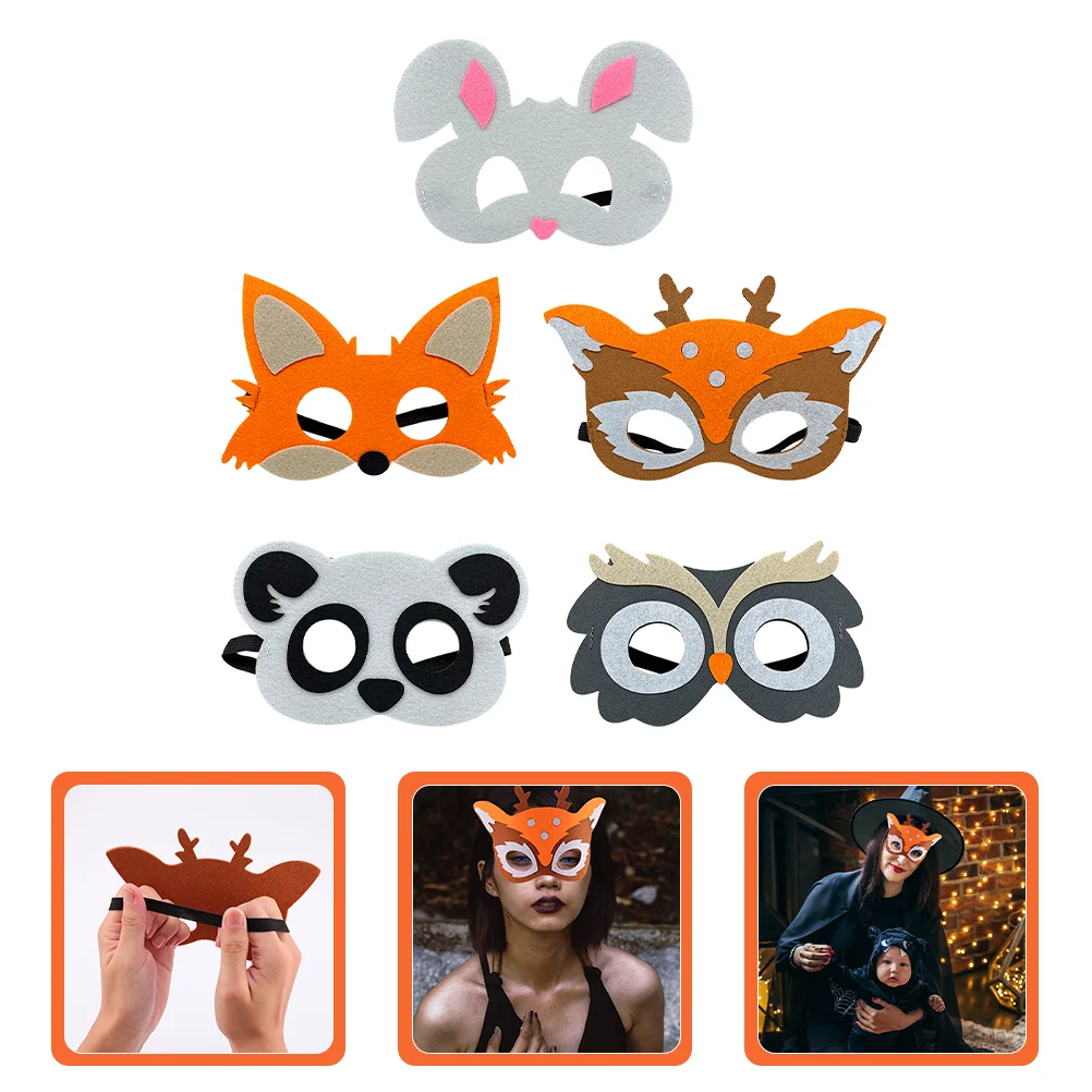 5 Pcs Literature and Animal Felt Mask Child Masks for Birthday Halloween Party Favors Adorable